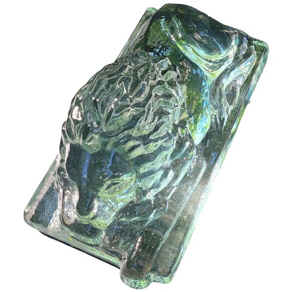 Vintage French Crystal Lion Paperweight Figurine Heavy Clear Glass Decor MCM - Picture 4 of 8